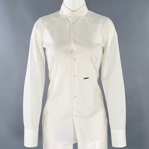 DSQUARED2 Size S White Cotton Textured Spread Collar Shirt